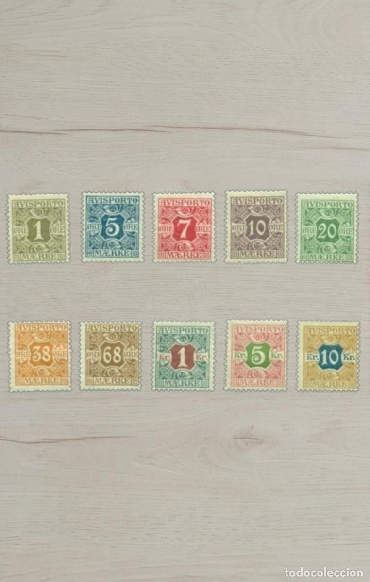 Sellos: Denmark 1907-1915 Newspaper Stamps AVISPORTO COMPLETE Set 10v Mint - Includes 5Kr & 10Kr High Values