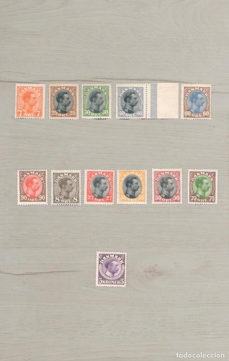 Sellos: Denmark 1913-1928 King Christian X Portrait Definitives COMPLETE Set 12v Mint - Includes 5Kr High Va
