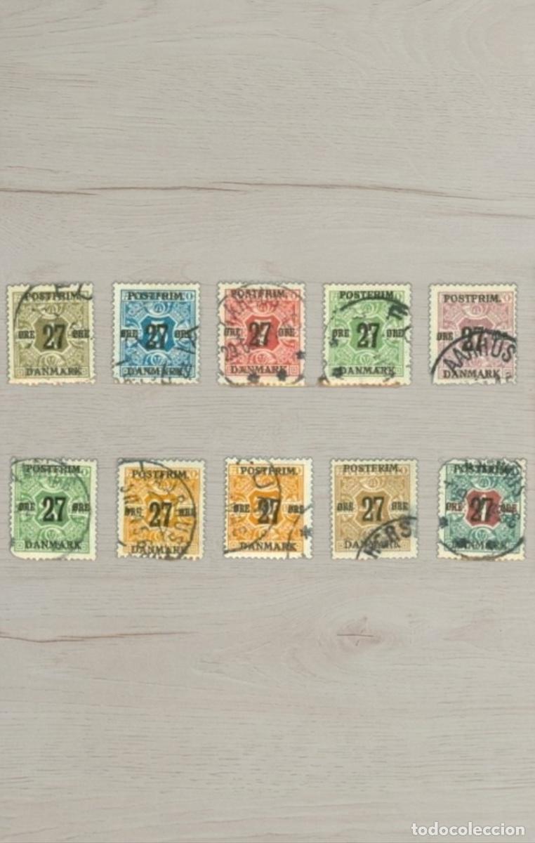 Sellos: Denmark 1918 Provisional 27o Surcharges Selection 10v Used - Rare Newspaper Overprints & Town Cancel