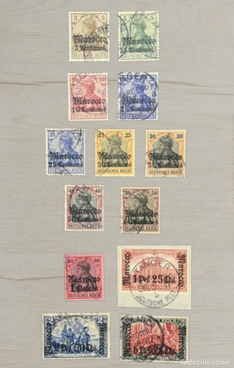 Sellos: GERMAN POST OFFICES IN MOROCCO 1905-1911 Set &ndash; 13 Stamps / Rare Peseta Surcharges / Used Selection