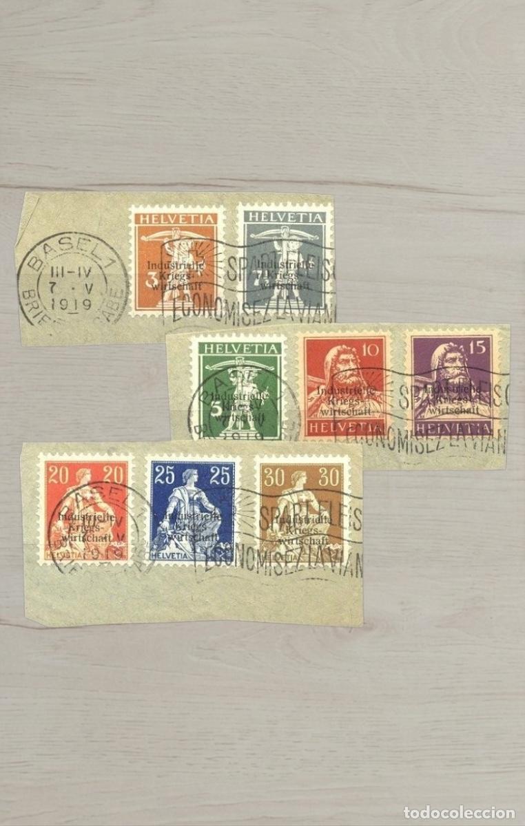 Sellos: Switzerland 1919 Industrial War Economy Overprint Set On Piece Basel Cancels Used