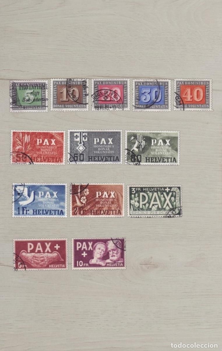 Sellos: Switzerland 1945 PAX Peace Complete Stamp Series 13v Incl Rare 10Fr High Value Used