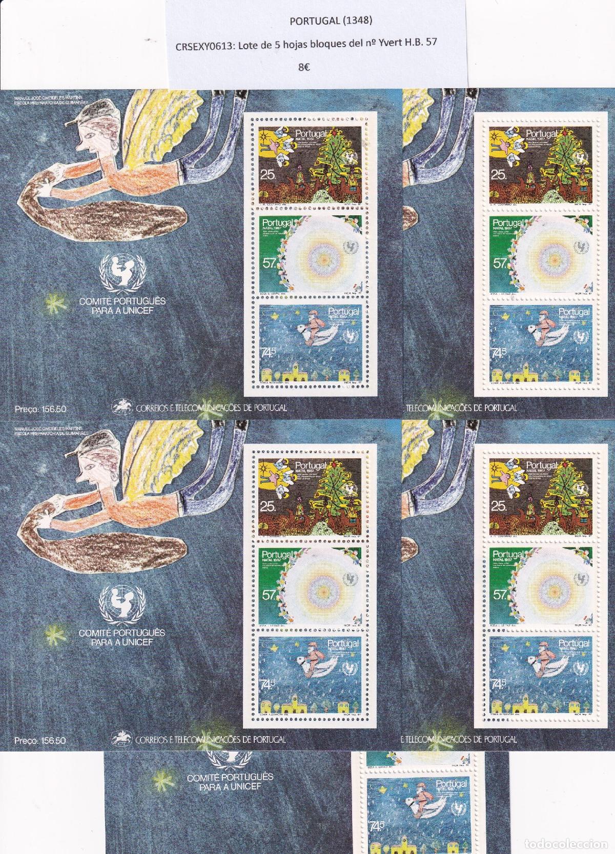 Sellos: CRSEXT0613 SELLOS PORTUGAL Lote de 5 hojas bloques del n&ordm; Yvert H.B. 57