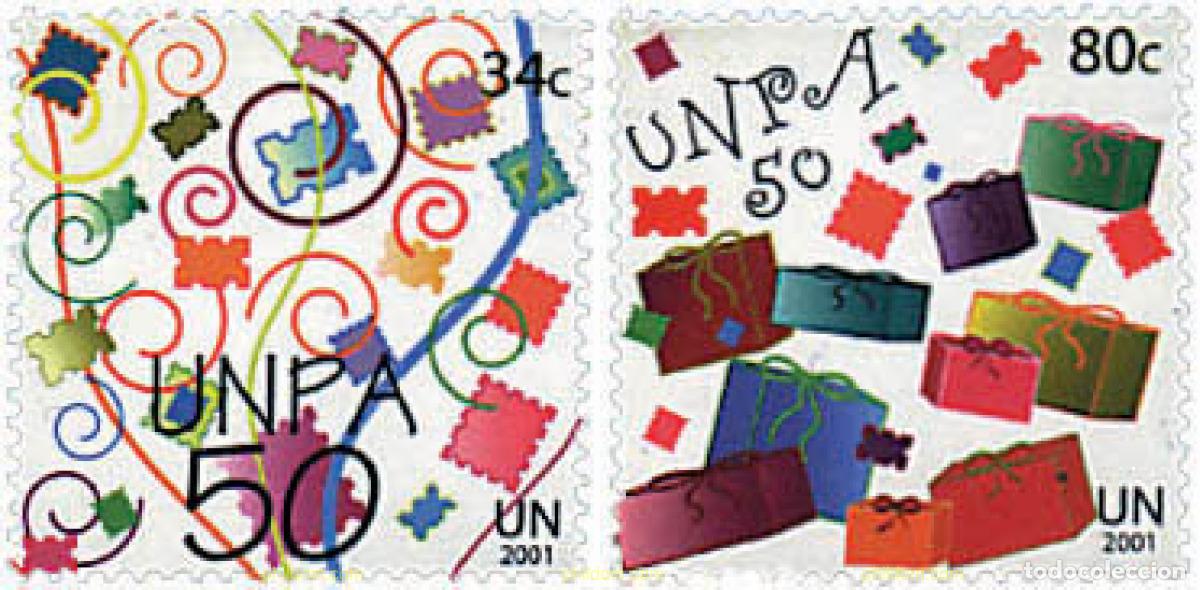 Sellos: 87470 MNH NACIONES UNIDAS. Nueva York 2001 50 ANIVERSARIO DE LA ADMINISTRACION POSTAL DE LAS NACION