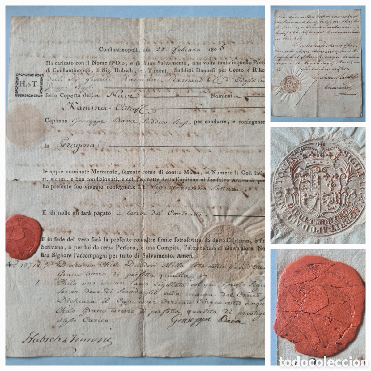 Sellos: FILATELIA FISCAL - CONOCIMIENTO EMBARQUE CONSTANTINOPLA (ESTAMBUL) TURQUIA A TARRAGONA A&Ntilde;O 1805 VER