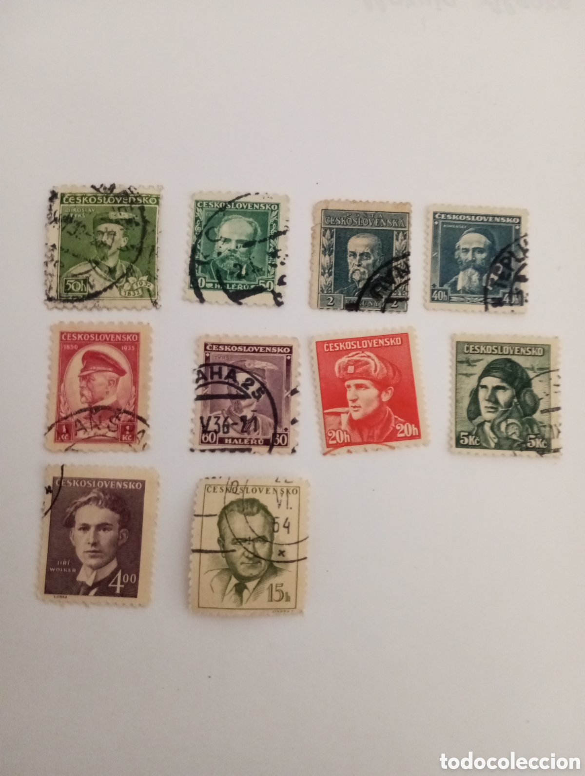 Sellos: 10 sellos usados Checoslovaquia a&ntilde;os 30 sin charnelas