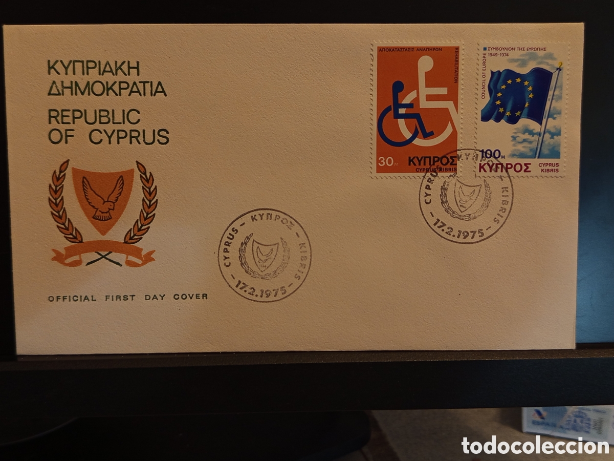 Sellos: &rdquo;FDC Chipre 1975 - Council of Europe & Rehabilitation - Official First Day