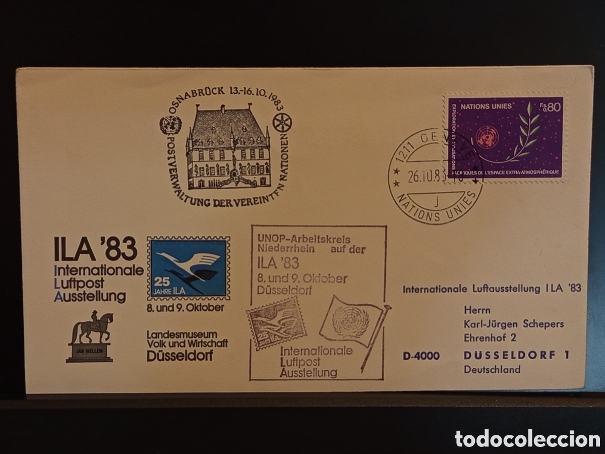 Sellos: &rdquo;Carta ONU Ginebra 1983 - ILA'83 D&uuml;sseldorf - Espacio - Multi-matasellos&rdquo;