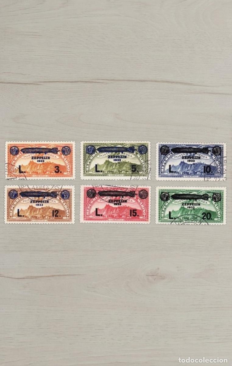 Sellos: Lote 6 Sellos San Marino 1933 Posta Aerea Zeppelin Serie Completa Usados/Nuevos