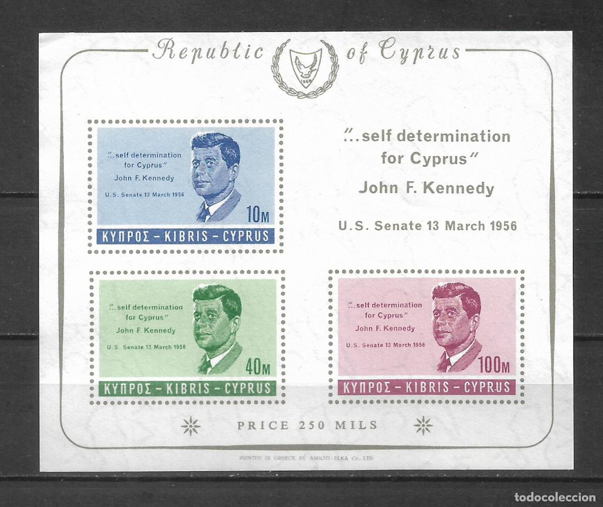 Sellos: chipre 1965 hoja bloque ** mnh Pres. John F. Kennedy - 27/15