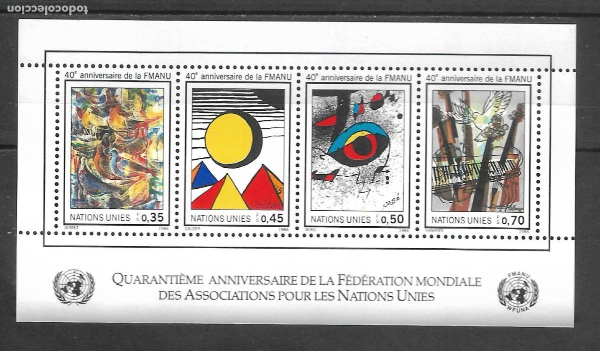 Sellos: naciones unidas ginebra 1986 hoja bloque ** mnh OBRAS DE ARTISTAS CELEBRES- 27/15