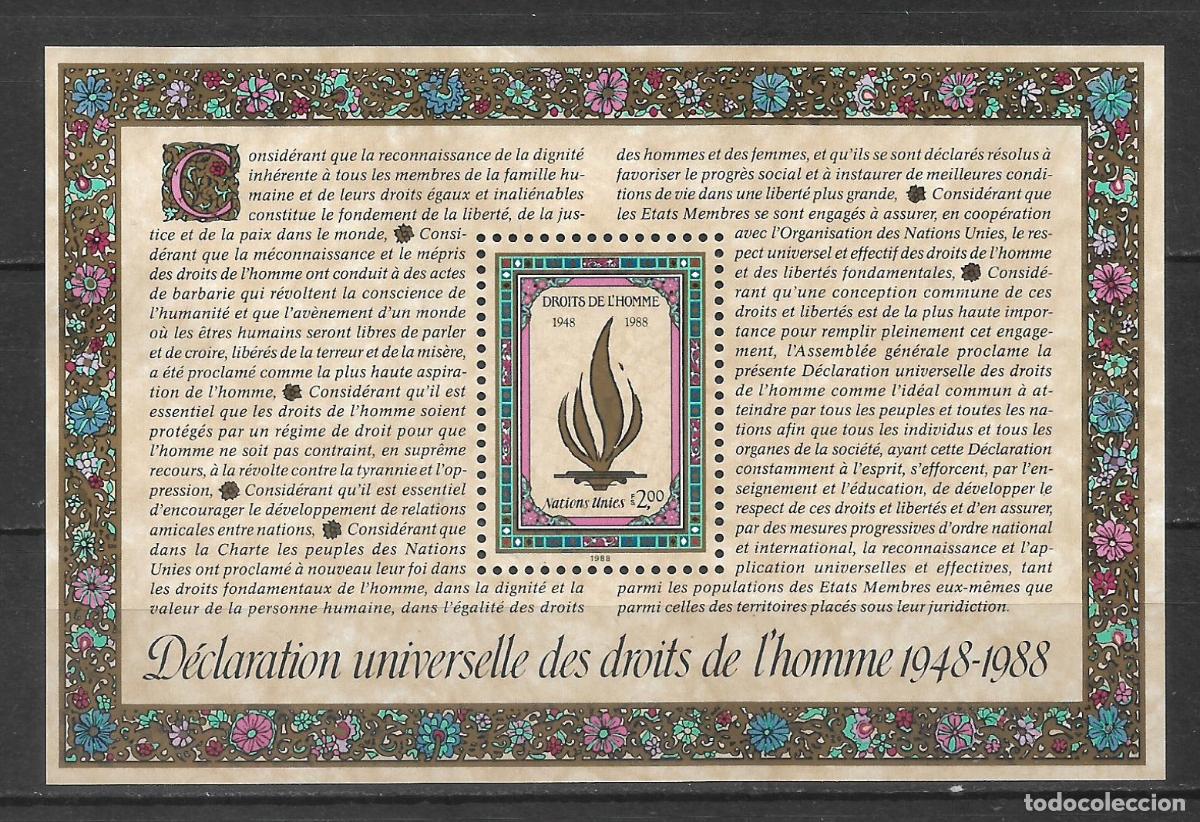 Sellos: naciones unidas ginebra 1985 hoja bloque ** mnh derechos humanos - 27/15