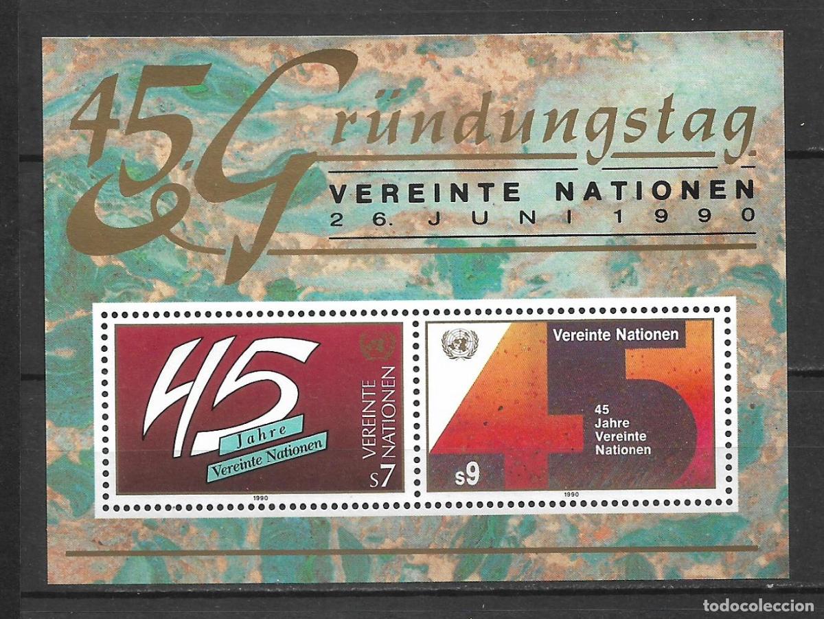 Sellos: naciones unidas viena 1990 hoja bloque ** mnh Naciones Unidas 45&deg; aniversario - 27/15
