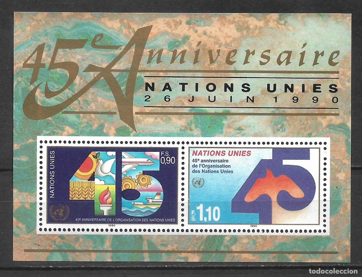 Sellos: naciones unidas ginebra 1990 hoja bloque ** mnh Naciones Unidas 45&deg; aniversario - 27/15