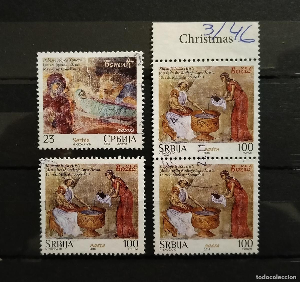 Sellos: SERBIA 2018 Navidad Nacimiento Jes&uacute;s Frescos siglo XIII Usado
