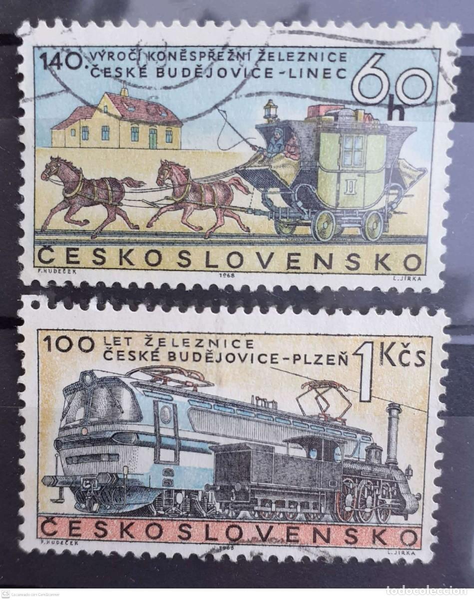 Sellos: CHECOSLOVAQUIA n&ordm; 1654&ordm; y 1655&ordm; Aniversarios de diligencia y ferrocarril Ceske Budejovice