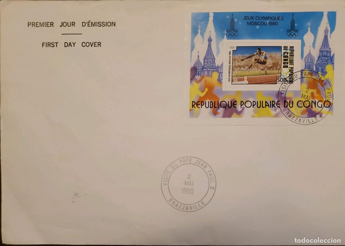 Sellos: TS) 1980 REPUBLIC OF THE CONGO, FDC, WITH MOSCOW '80 OLYMPIC GAMES AIRMAIL STAMP, VF.