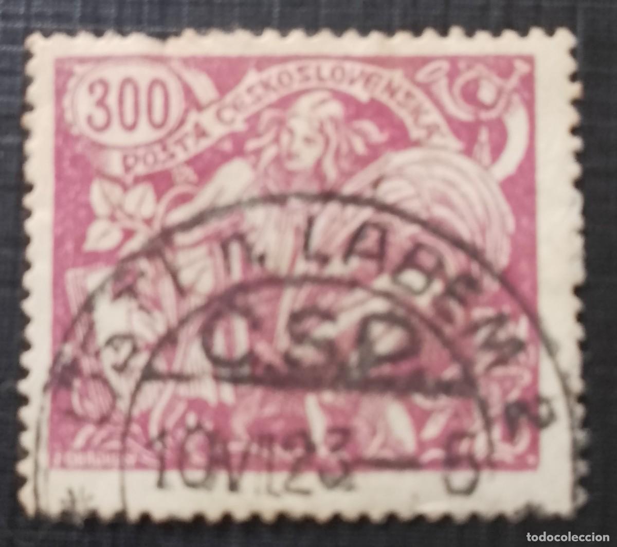 Sellos: CHECOSLOVAQUIA - V/F 300 - A&Ntilde;O 1920 - AGRICULTURA Y CIENCIA - MATASELLO: 10.VII.23 LABEM