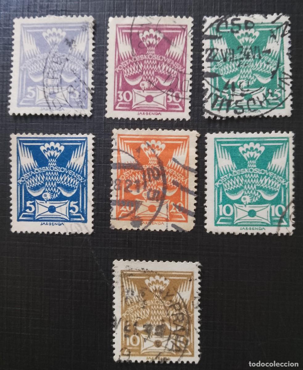 Sellos: CHECOSLOVAQUIA - LOTE 7 SELLOS DIFERENTES - A&Ntilde;O 1918.1920, ESCUDO, &Aacute;GUILA, PALOMA INVERTIDA.