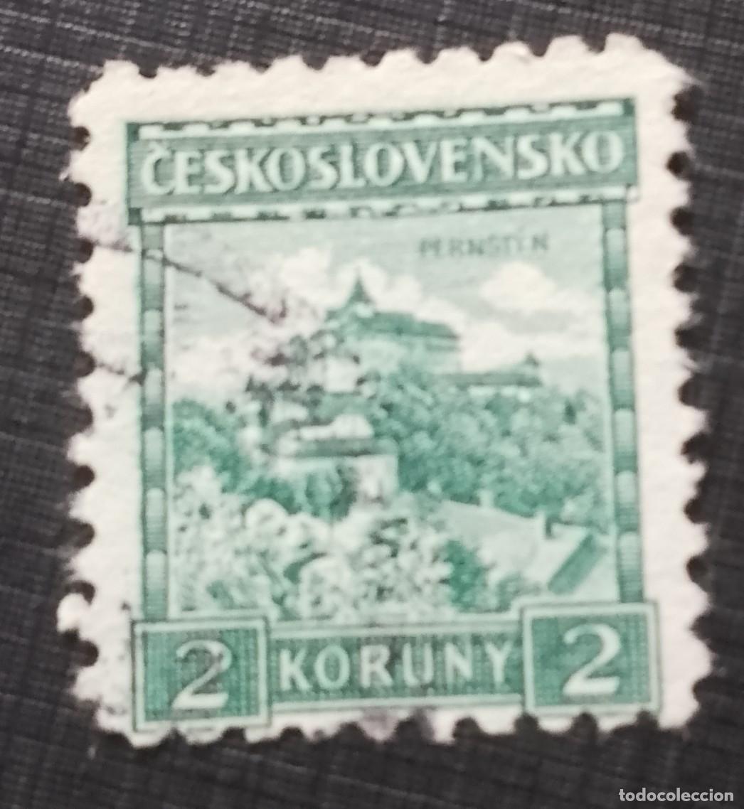 Sellos: CHECOSLOVAQUIA - V/F 2 KORUNY - A&Ntilde;O 1927 - CASTILLO: PERNSTYN