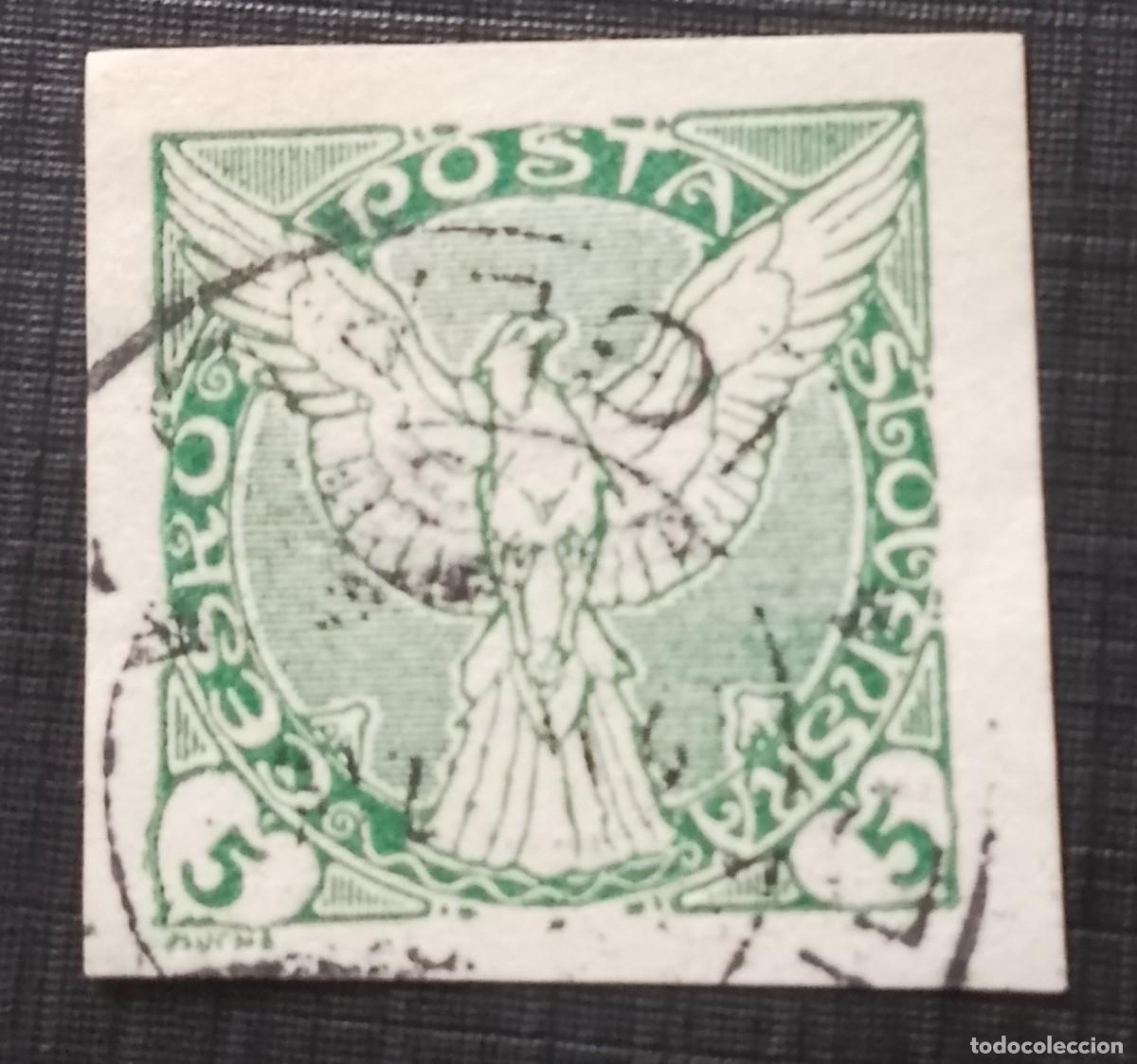 Sellos: CHECOSLOVAQUIA - V/F 5 - A&Ntilde;O 1919 - AVE, HALC&Oacute;N EN VUELO