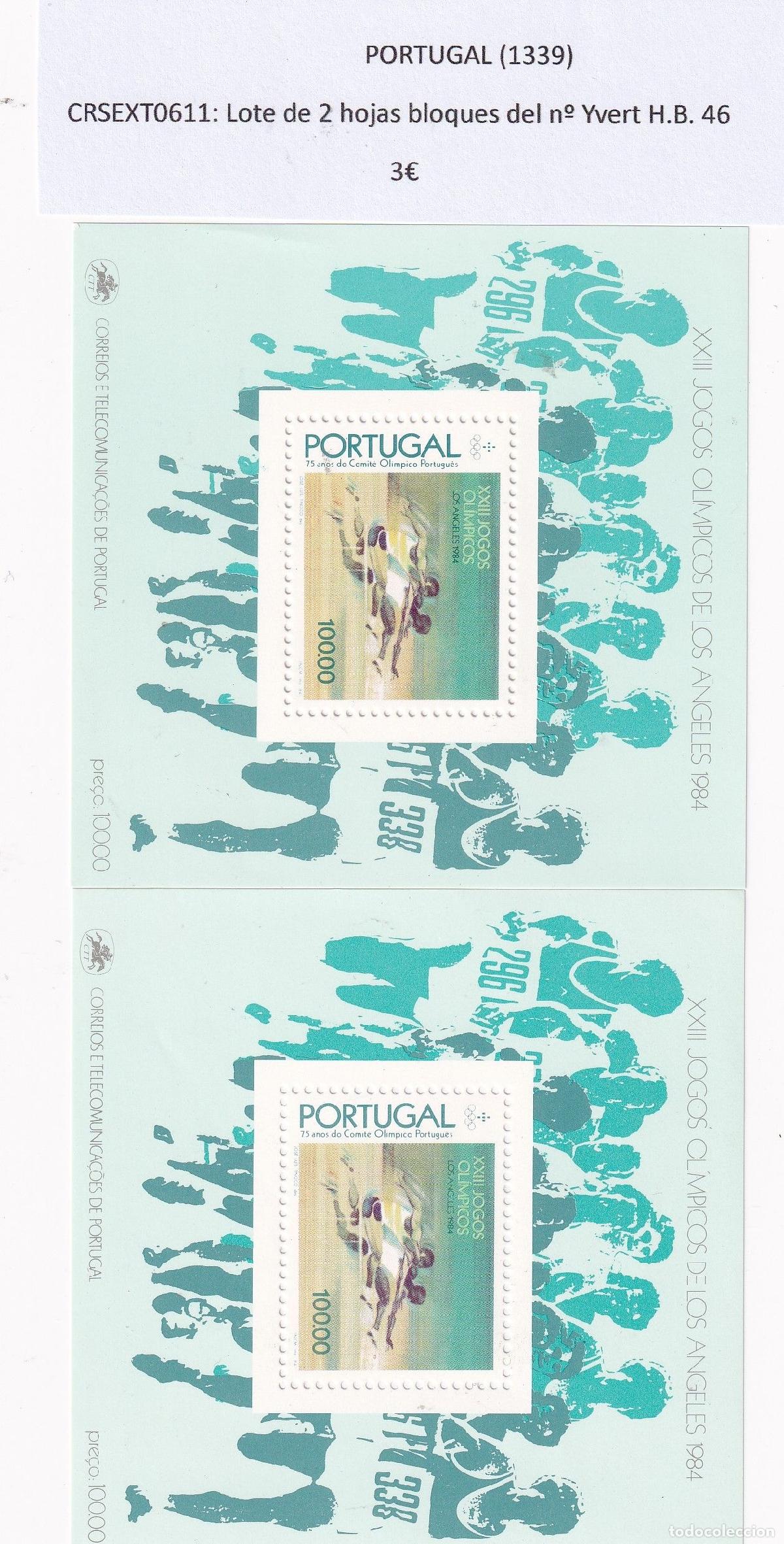 Sellos: CRSEXT0611 SELLOS PORTUGAL Lote de 2 hojas bloques del n&ordm; Yvert H.B. 46