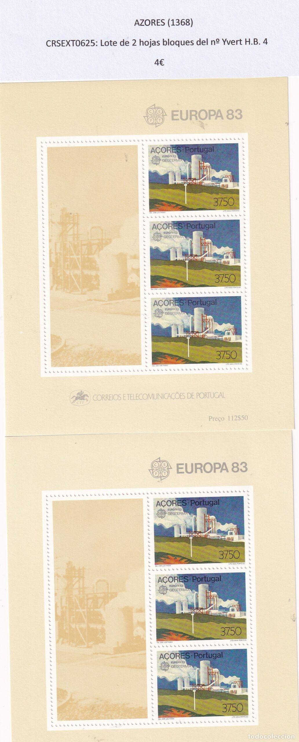 Sellos: CRSEXT0625 SELLOS AZORES Lote de 2 hojas bloques del n&ordm; Yvert H.B. 4