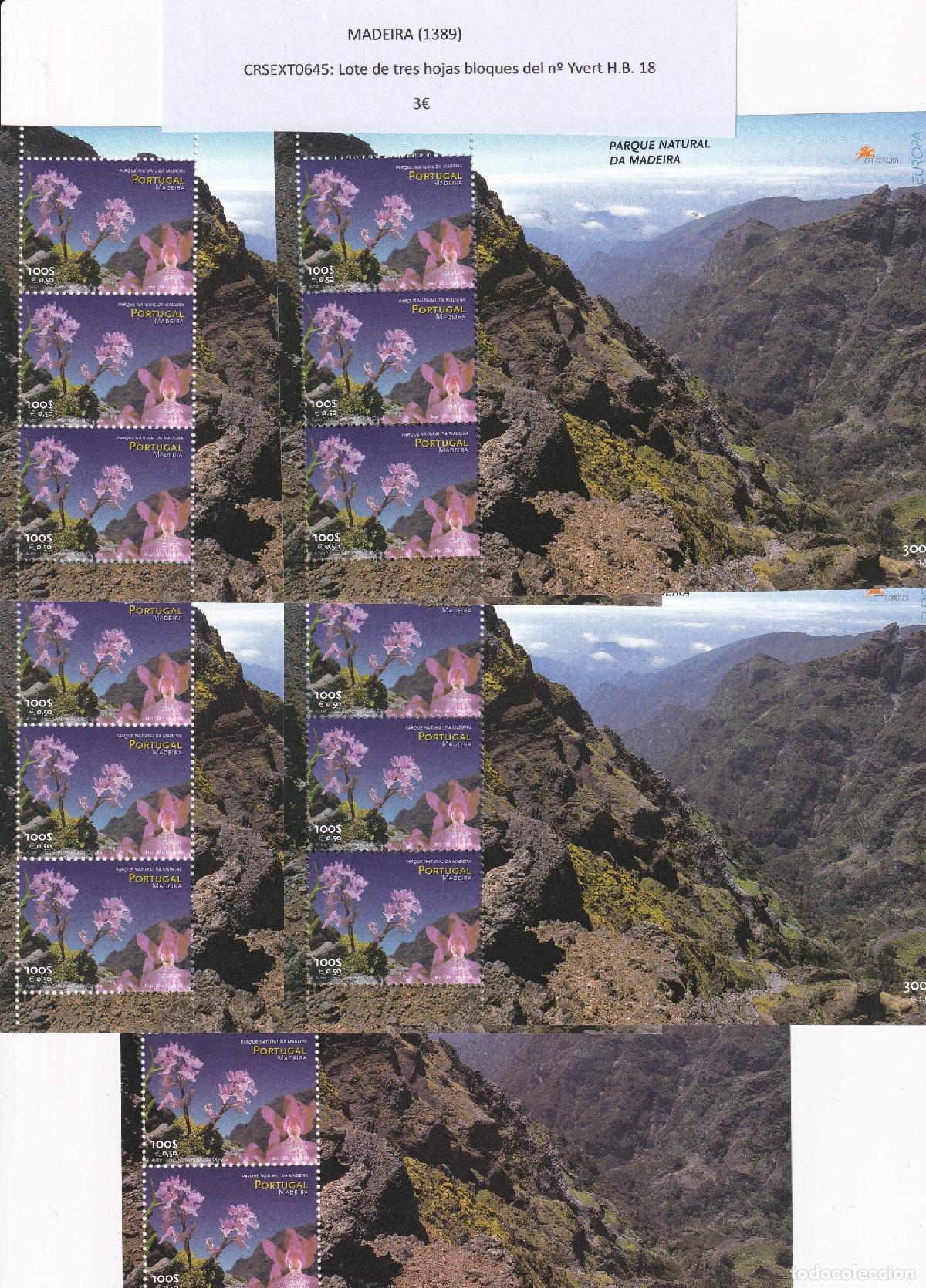 Sellos: CRSEXT0645 SELLOS MADEIRA Lote de tres hojas bloques del n&ordm; Yvert H.B. 18