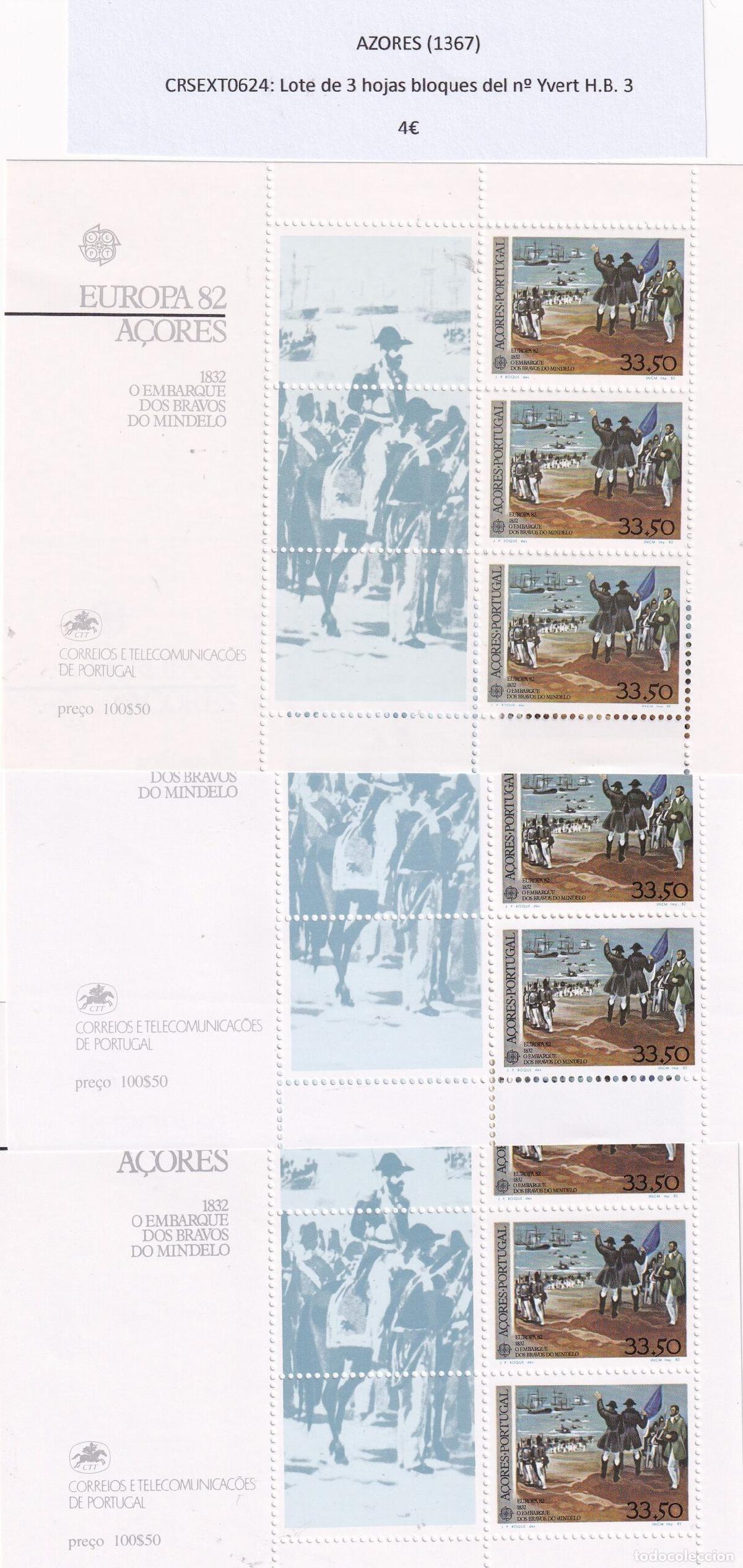 Sellos: CRSEXT0624 SELLOS AZORES Lote de 3 hojas bloques del n&ordm; Yvert H.B. 3