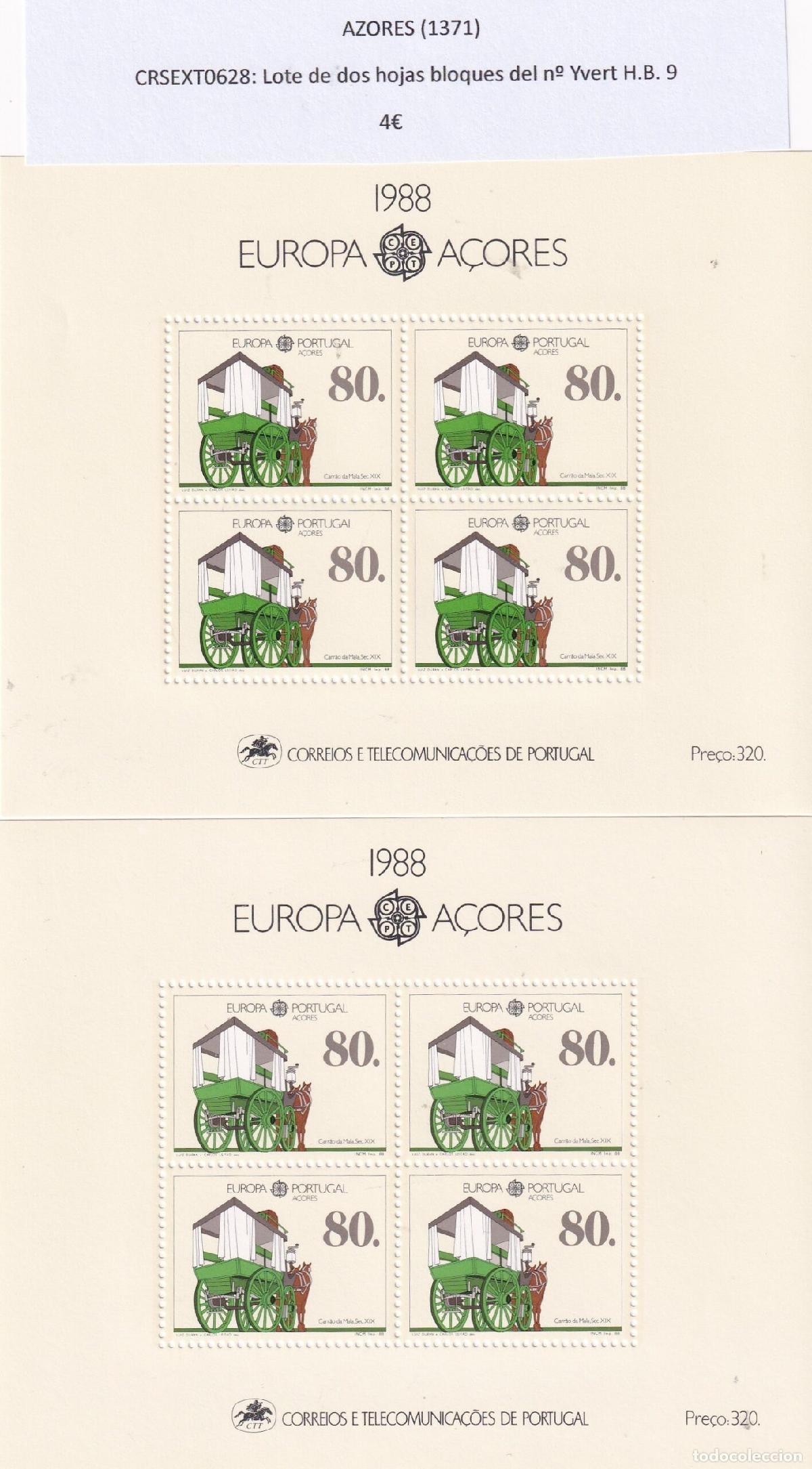 Sellos: CRSEXT0628 SELLOS AZORES Lote de dos hojas bloques del n&ordm; Yvert H.B. 9