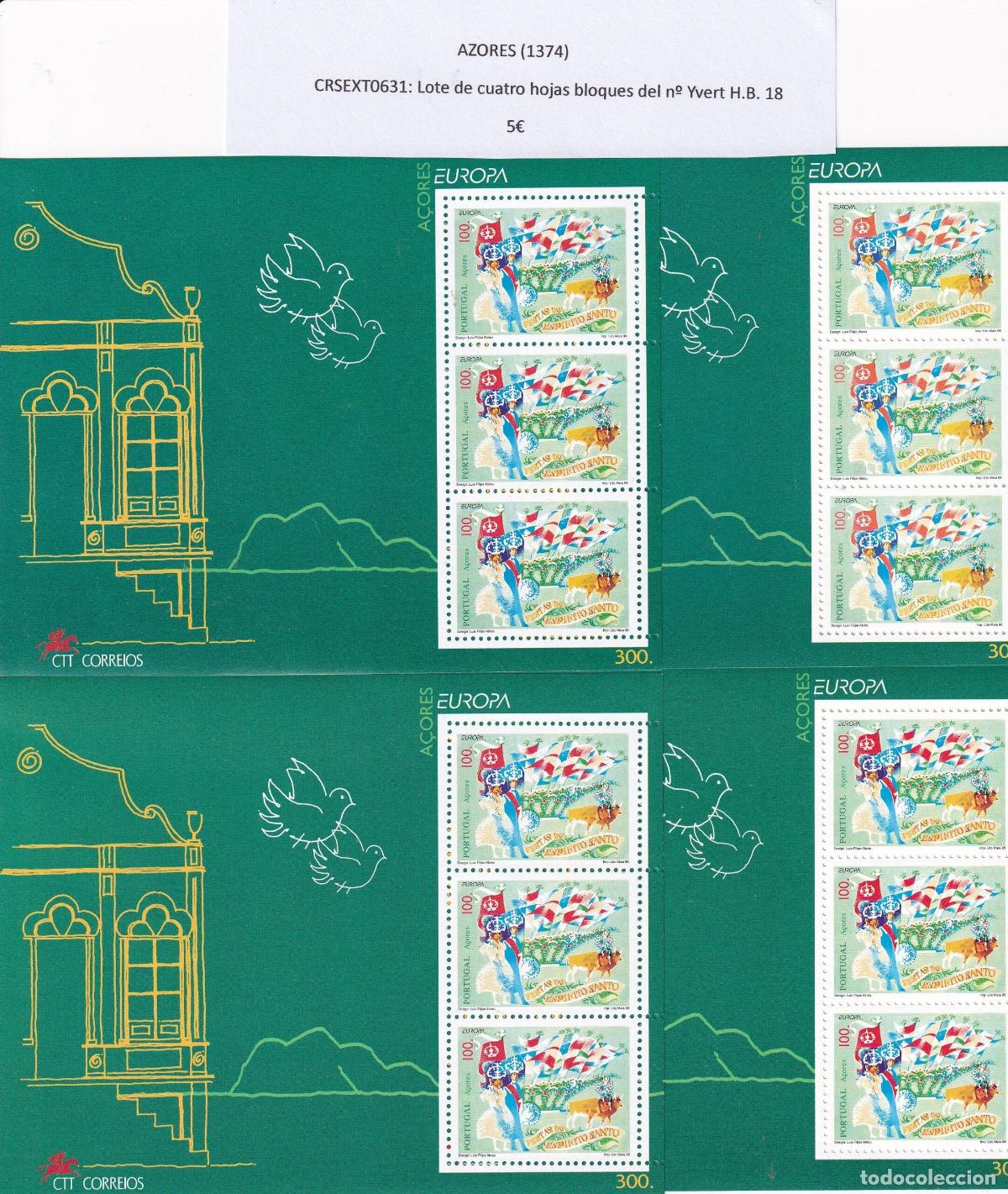 Sellos: CRSEXT0631 SELLOS AZORES Lote de cuatro hojas bloques del n&ordm; Yvert H.B. 18