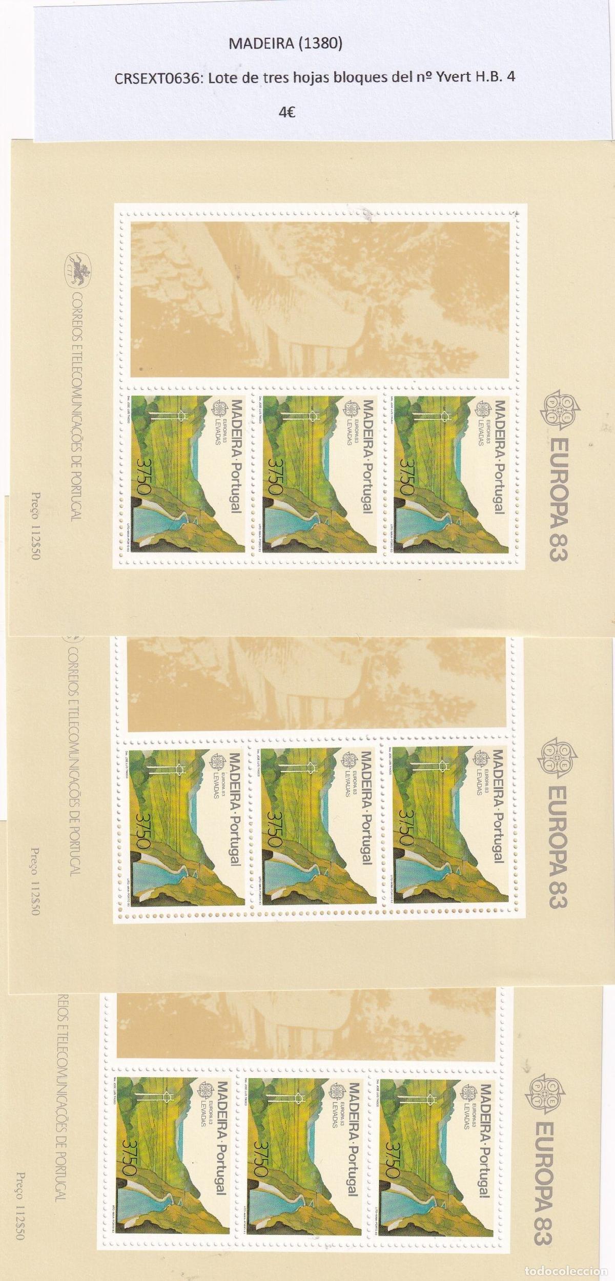 Sellos: CRSEXT0636 SELLOS MADEIRA Lote de tres hojas bloques del n&ordm; Yvert H.B. 4