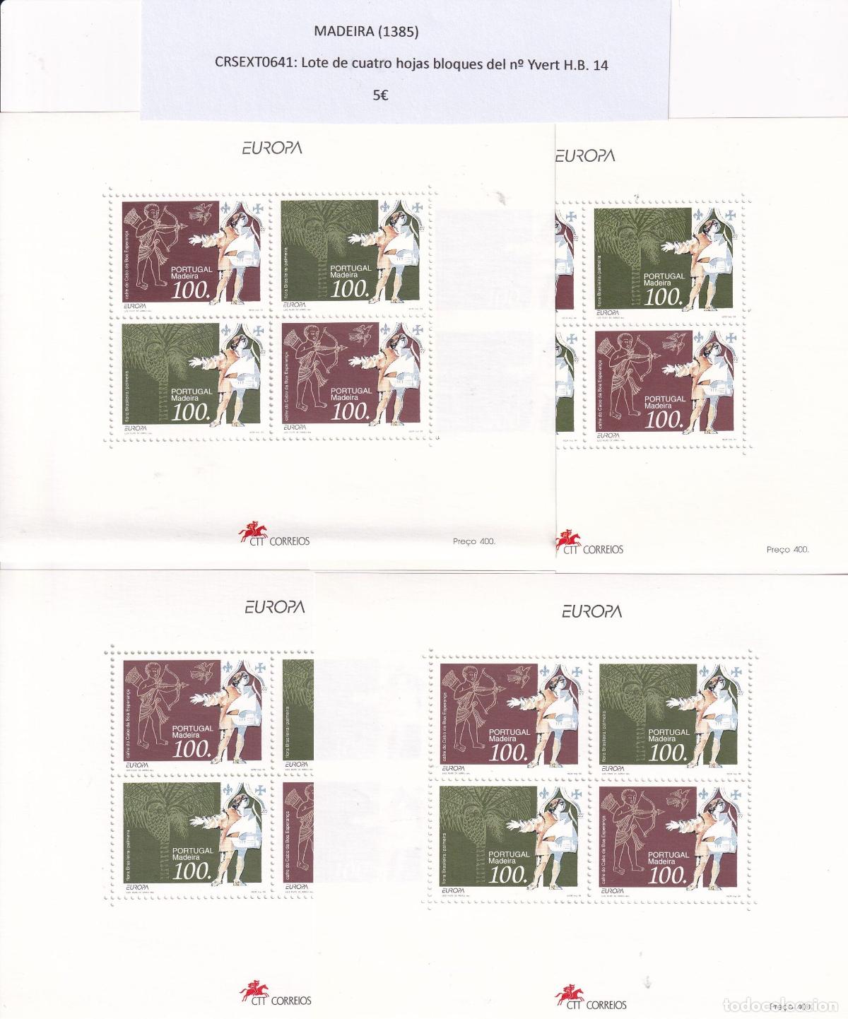 Sellos: CRSEXT0641 SELLOS MADEIRA Lote de cuatro hojas bloques del n&ordm; Yvert H.B. 14