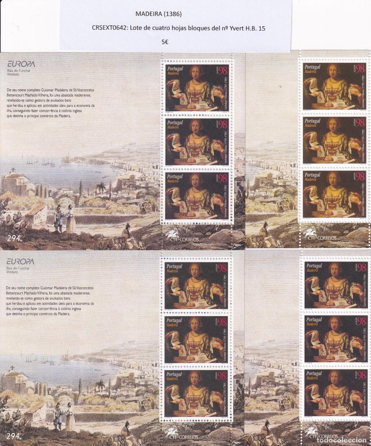 Sellos: CRSEXT0642 SELLOS MADEIRA Lote de cuatro hojas bloques del n&ordm; Yvert H.B. 15