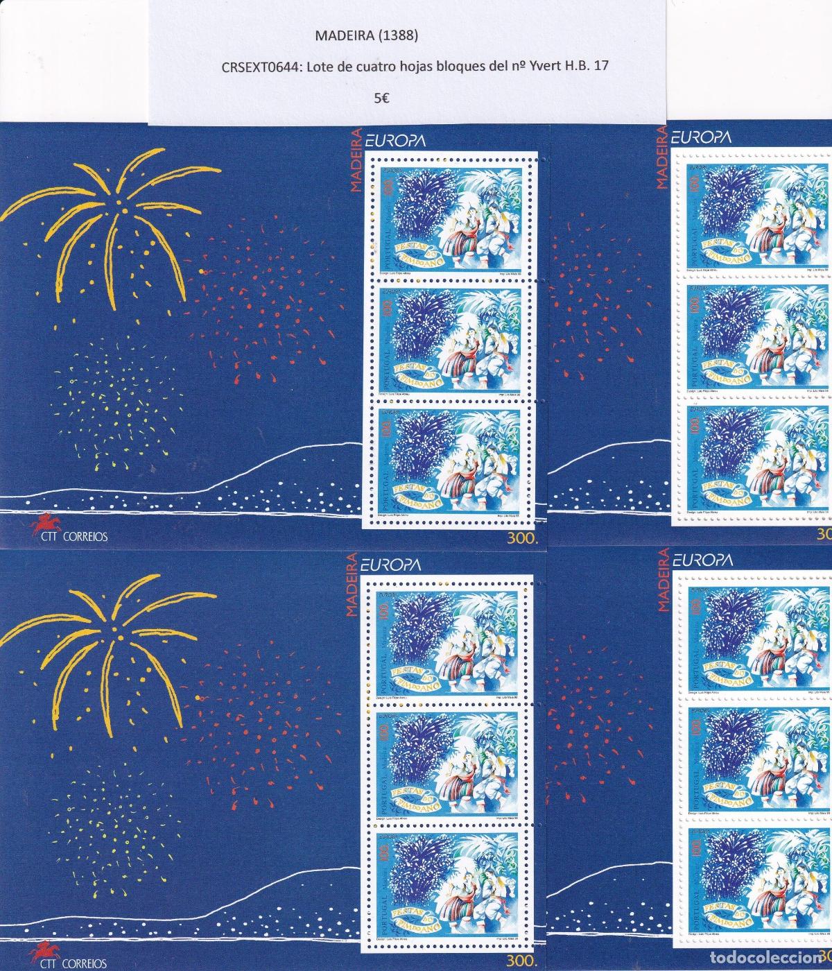 Sellos: CRSEXT0644 SELLOS MADEIRA Lote de cuatro hojas bloques del n&ordm; Yvert H.B. 17