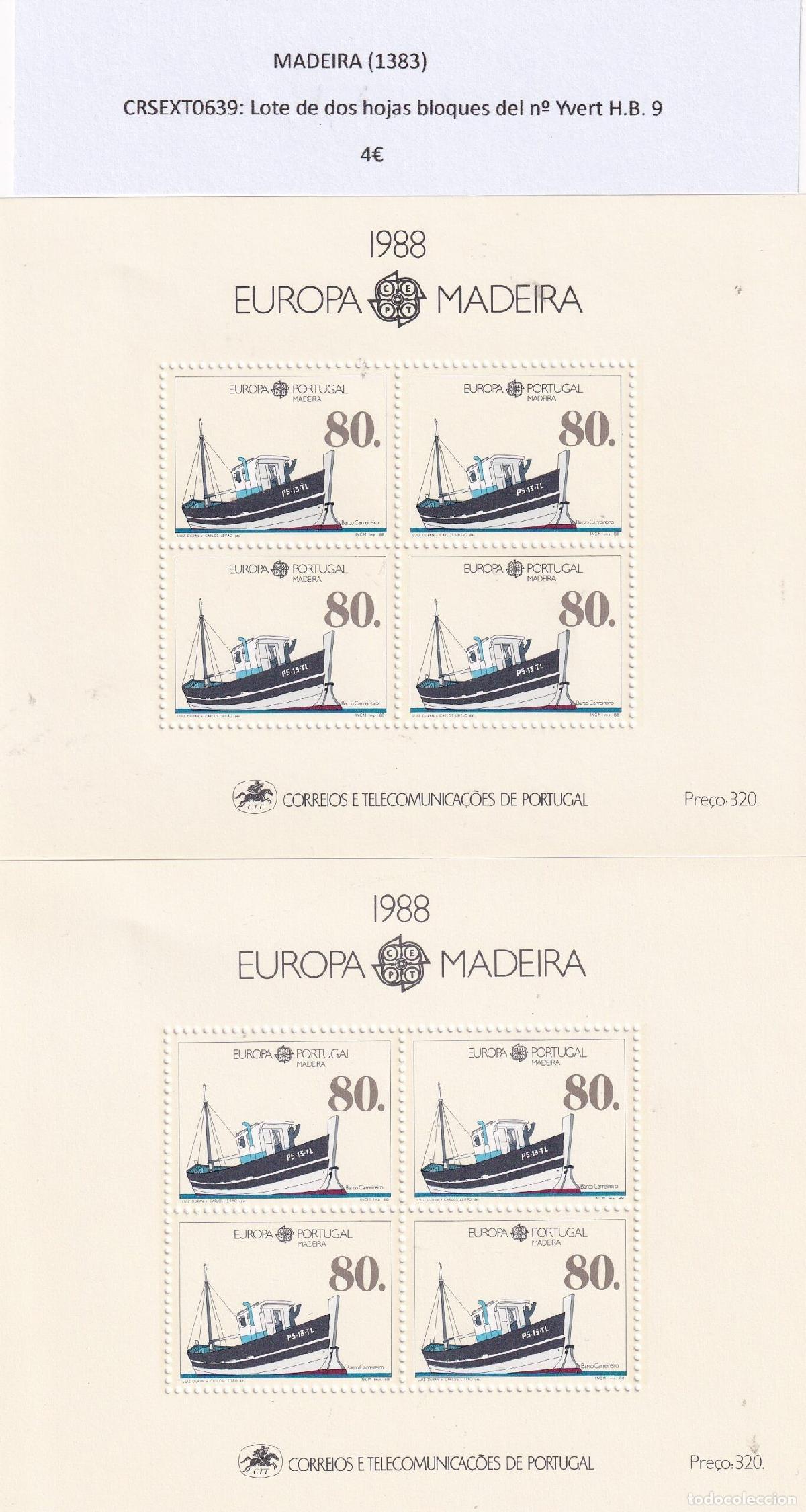 Sellos: CRSEXT0639 SELLOS MADEIRA Lote de dos hojas bloques del n&ordm; Yvert H.B. 9
