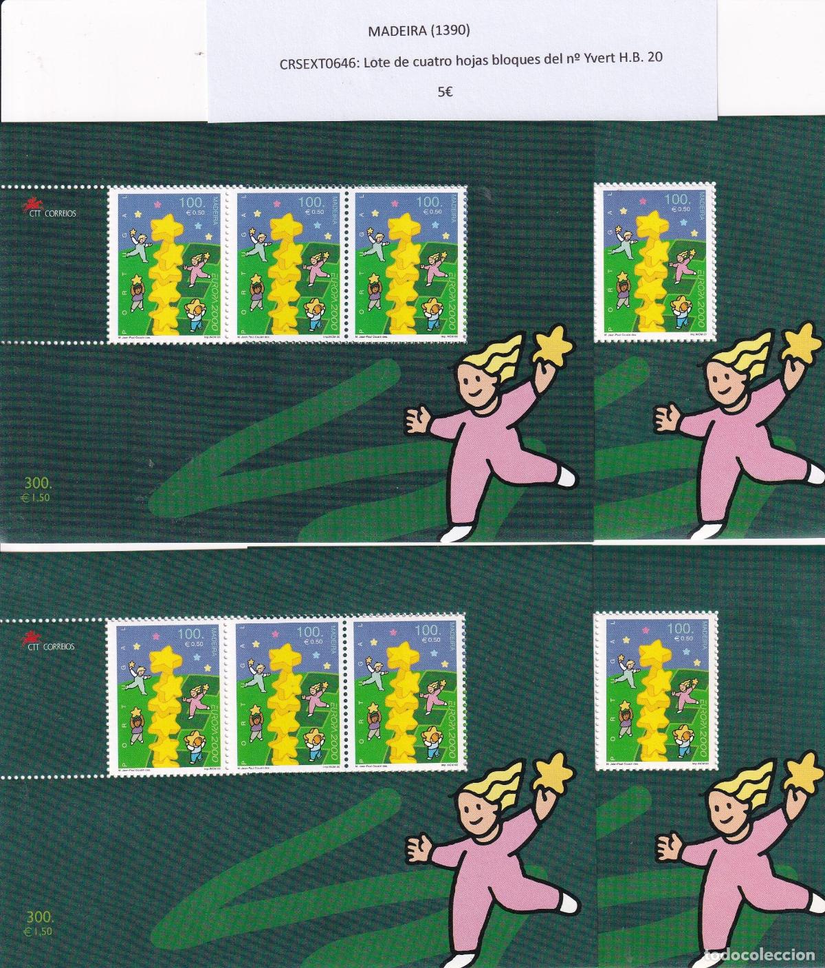 Sellos: CRSEXT0646 SELLOS MADEIRA Lote de cuatro hojas bloques del n&ordm; Yvert H.B. 20