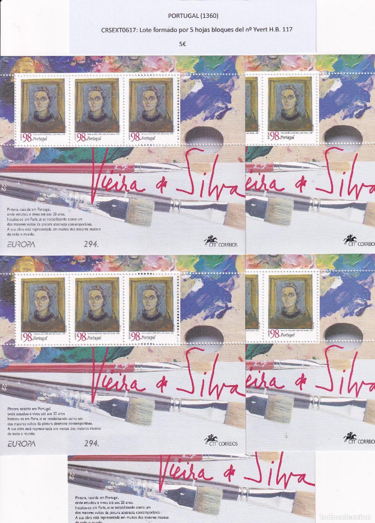 Sellos: CRSEXT0617 SELLOS PORTUGAL Lote 5 hojas bloques del n&ordm; Yvert H.B. 117