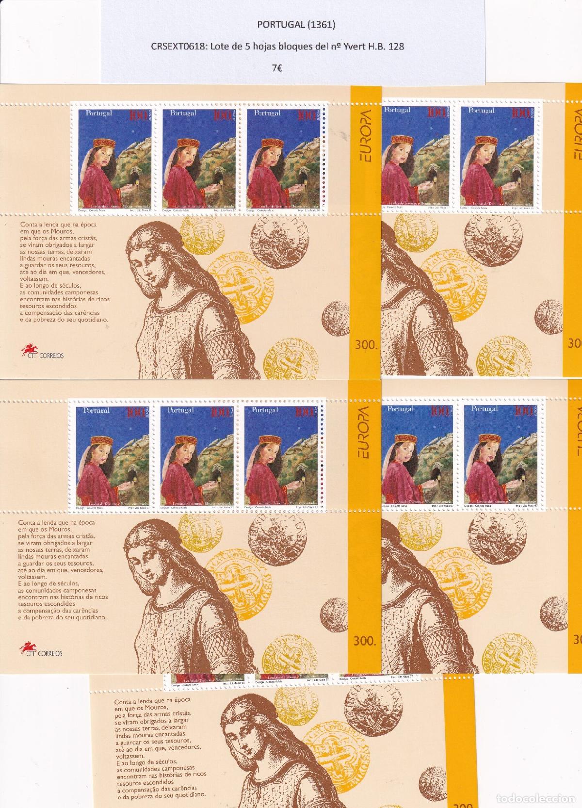Sellos: CRSEXT0618 SELLOS PORTUGAL Lote de 5 hojas bloques del n&ordm; Yvert H.B. 128