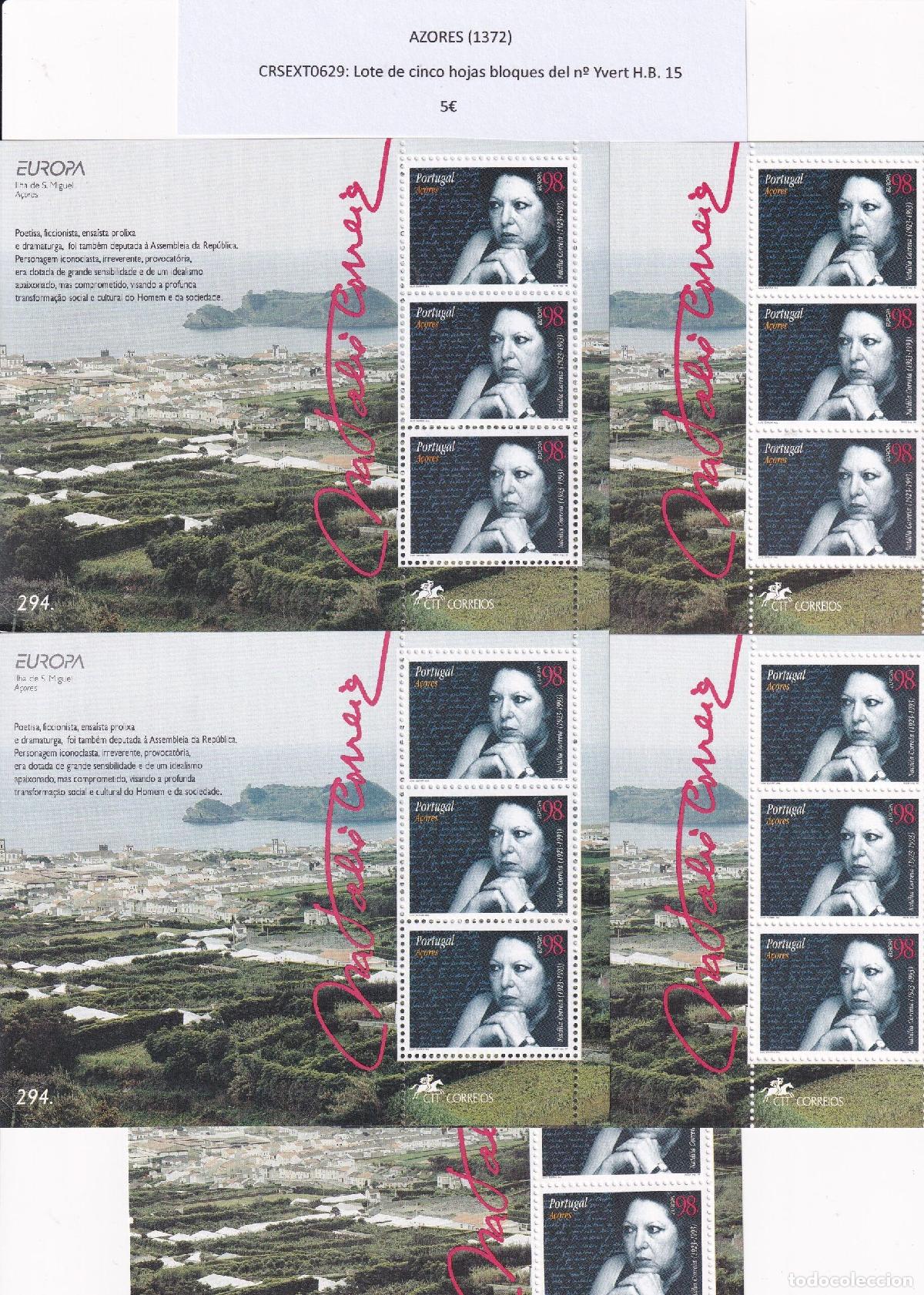 Sellos: CRSEXT0629 SELLOS AZORES Lote de cinco hojas bloques del n&ordm; Yvert H.B. 15