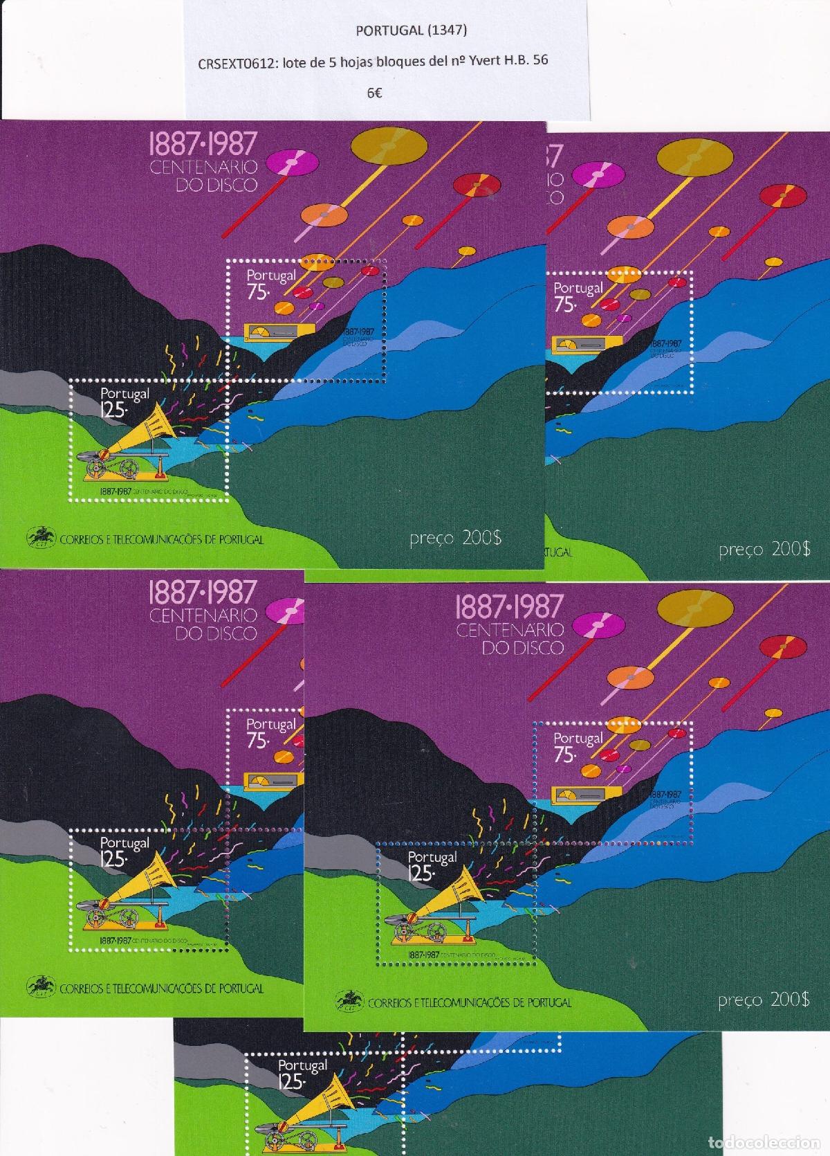 Sellos: CRSEXT0612 SELLOS PORTUGAL lote de 5 hojas bloques del n&ordm; Yvert H.B. 56