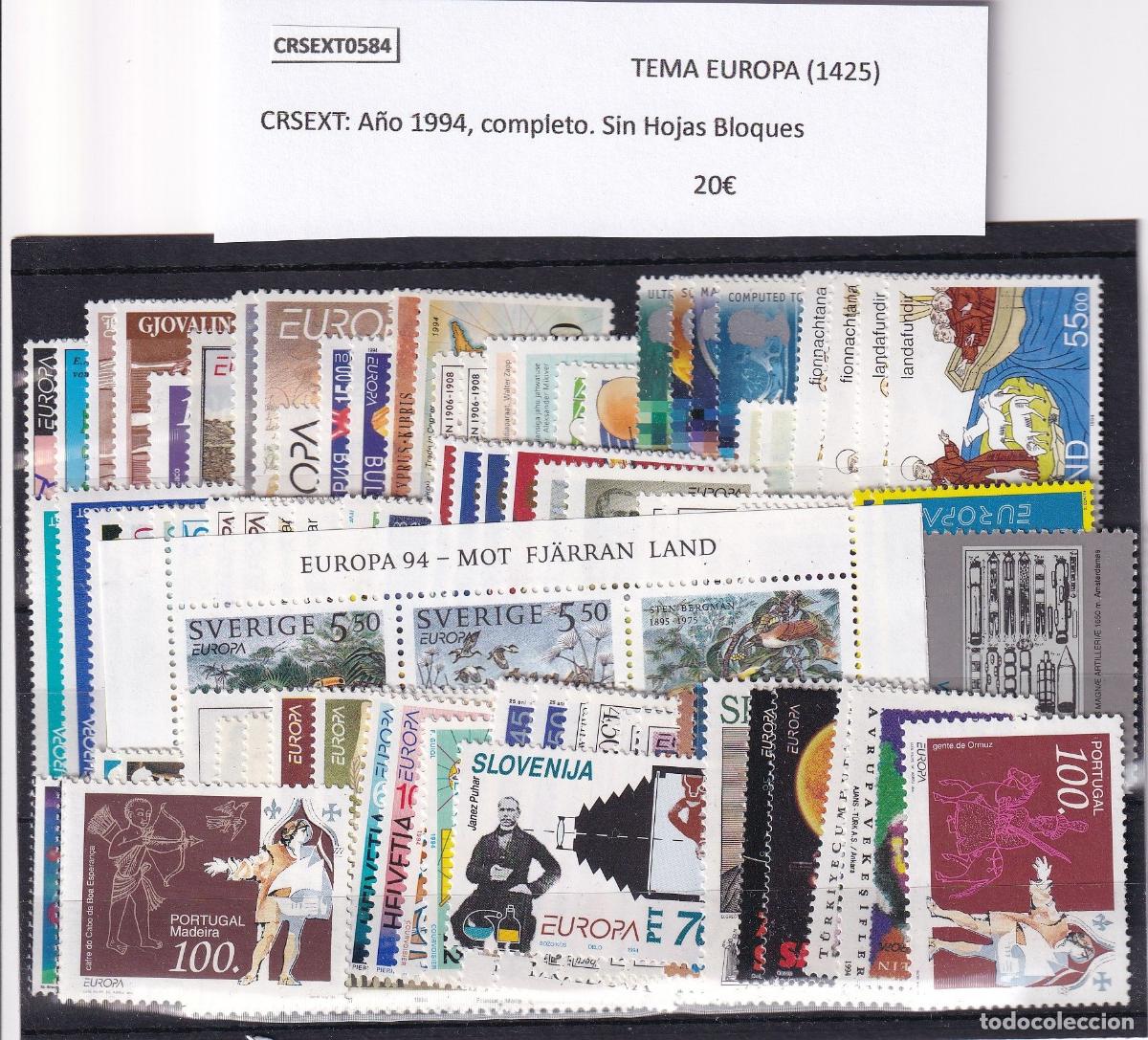Sellos: CRSEXT0584 SELLOS TEMA EUROPA A&ntilde;o 1994, completo SIN HOJAS BLOQUE