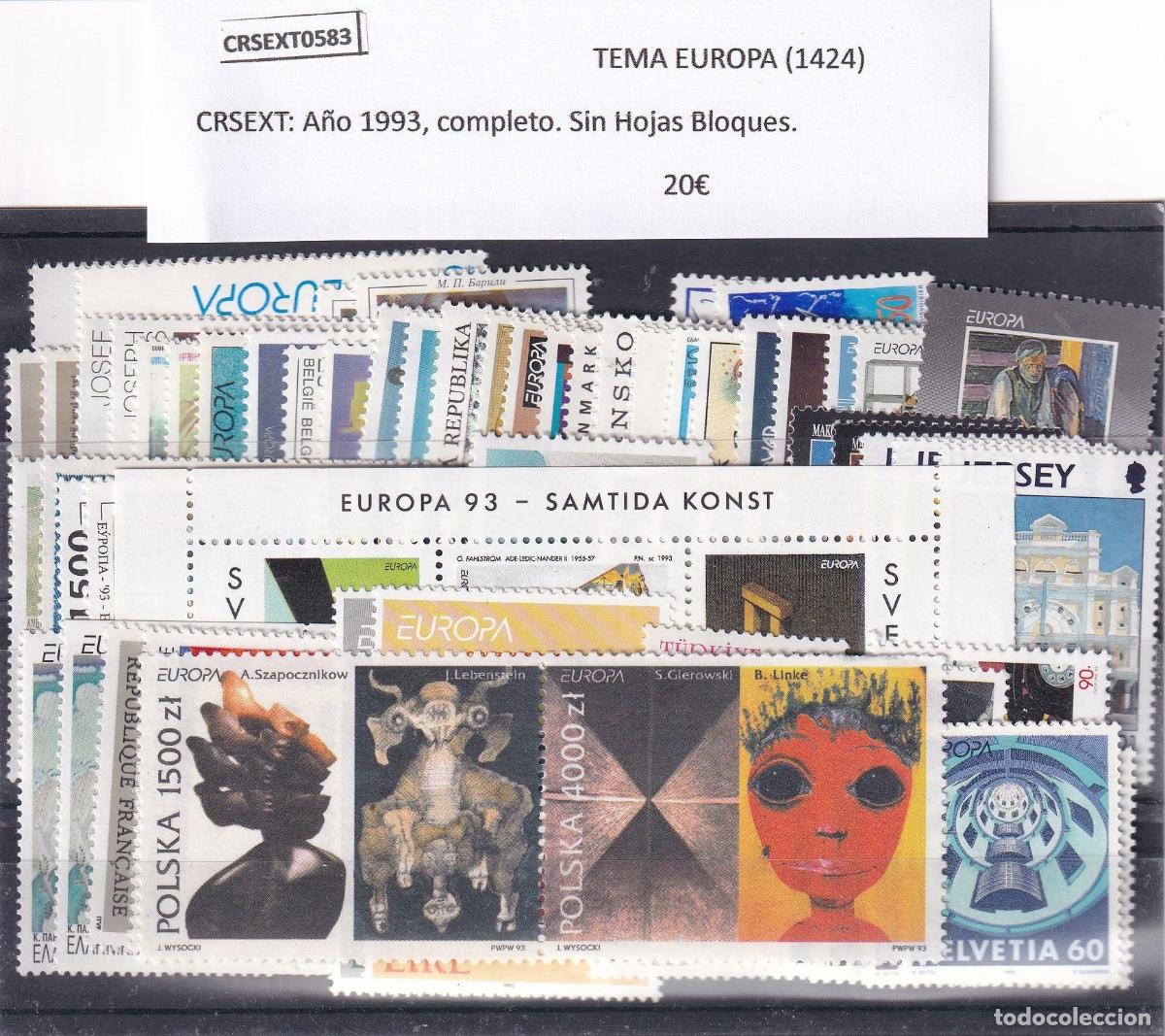 Sellos: CRSEXT0583 SELLOS TEMA EUROPA A&ntilde;o 1993, completo SIN HOJAS BLOQUE