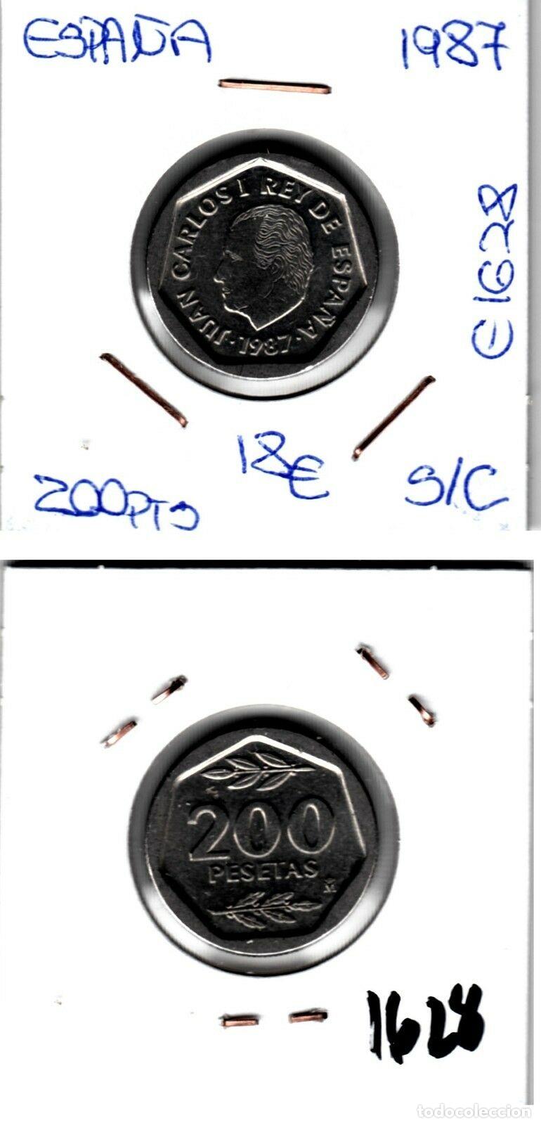 Sellos: E1628 MONEDA JUAN CARLOS 200 PESETAS 1987