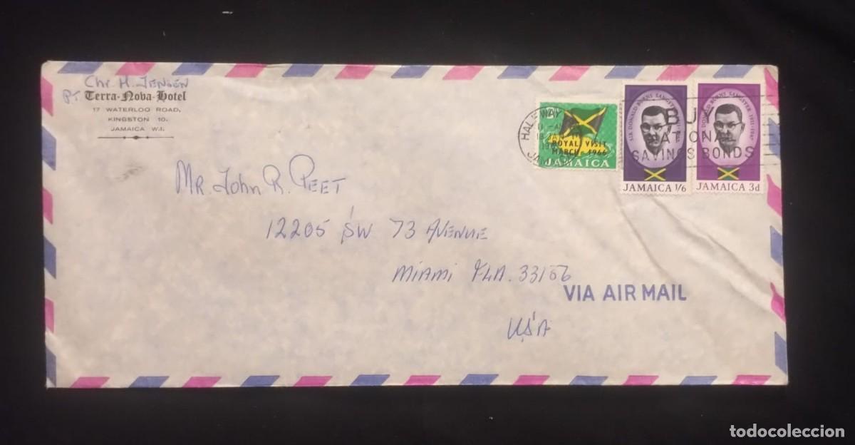 Sellos: TS) 1966 JAMAICA, CANCELLATION SLOGAN, COVER SENT FROM KINGSTON TO MIAMI, USA,AIRMAIL, COMMEMORATING