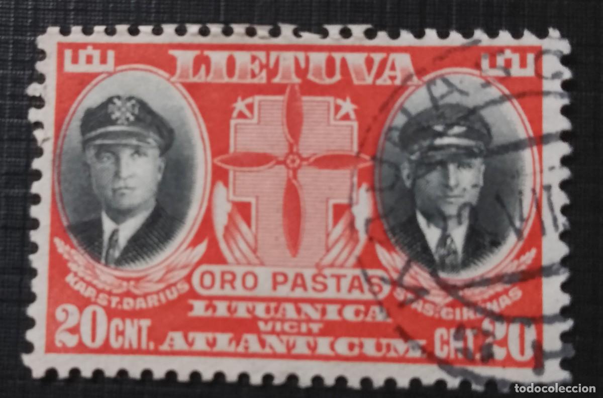 Sellos: LITUANIA, LIETUVA - V/F 20 CNT. - A&Ntilde;O 1934 -&acute;CONMEMORACI&Oacute;N MUERTE DE LOS AVIADORES, DARIUS Y GIRCNAS