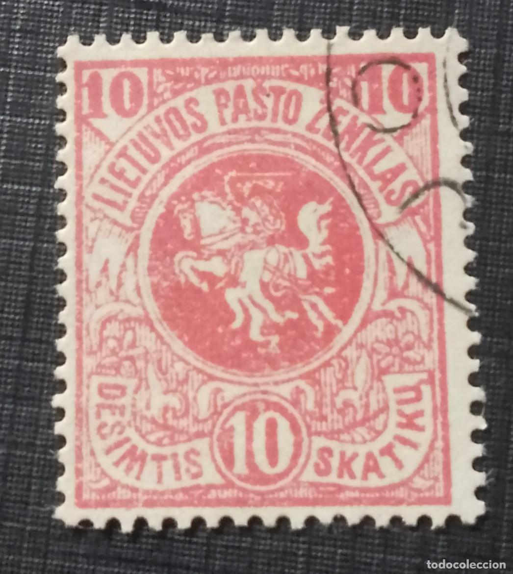 Sellos: LITUANIA,LIETUVOS PASTO ZENKAS - V/F 10- A&Ntilde;O 1919 - JINETE CON ESPADA, A CABALLO