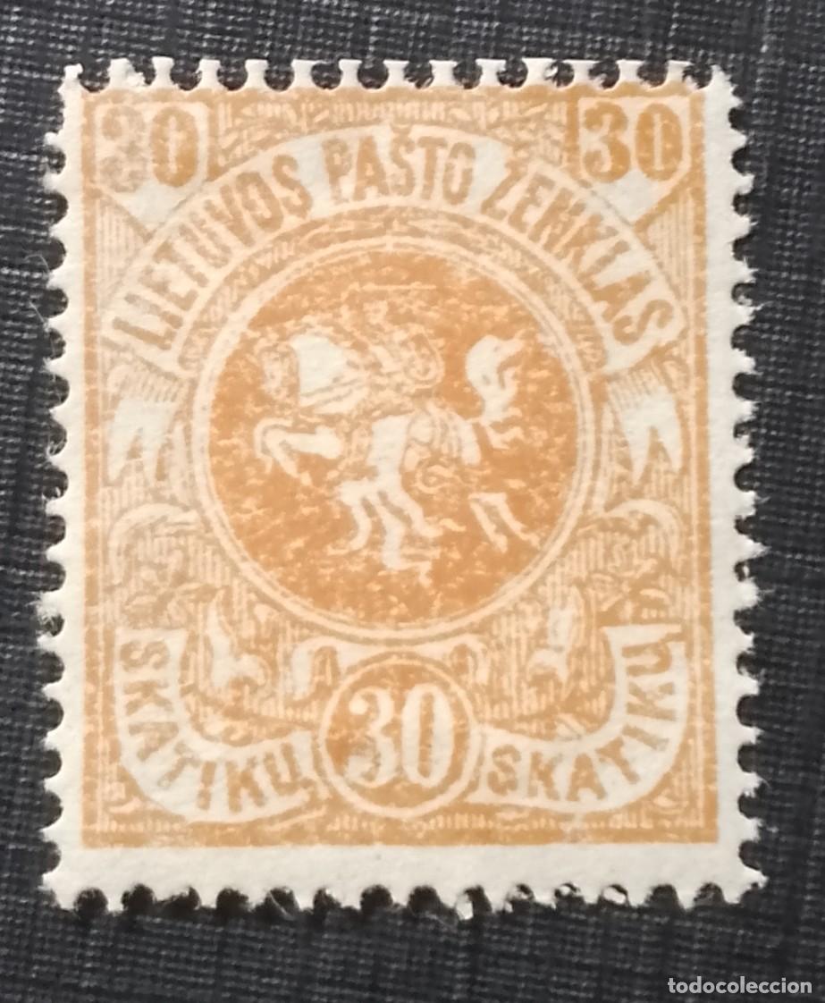 Sellos: LITUANIA,LIETUVOS PASTO ZENKAS - V/F 30 - A&Ntilde;O 1919 - JINETE CON ESPADA, A CABALLO