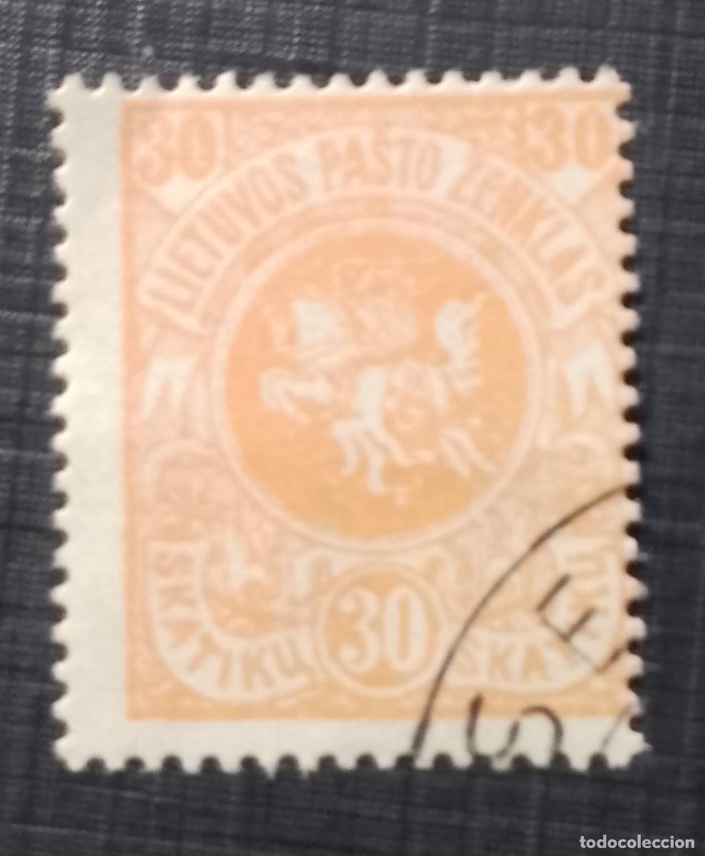 Sellos: LITUANIA,LIETUVOS PASTO ZENKAS - V/F 30 - A&Ntilde;O 1919 - JINETE CON ESPADA, A CABALLO