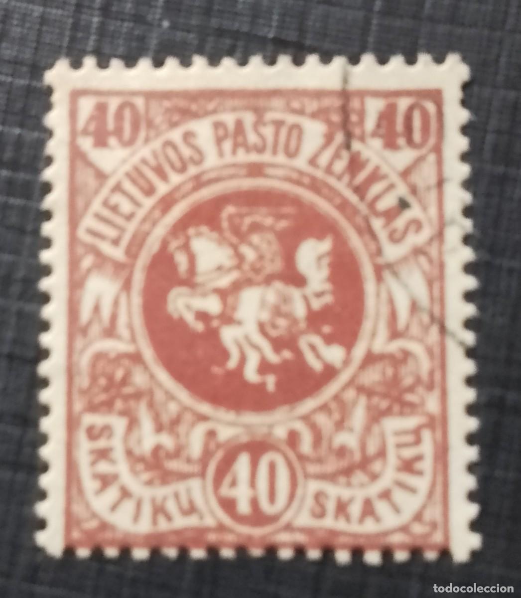 Sellos: LITUANIA,LIETUVOS PASTO ZENKAS - V/F 40 - A&Ntilde;O 1919 - JINETE CON ESPADA, A CABALLO